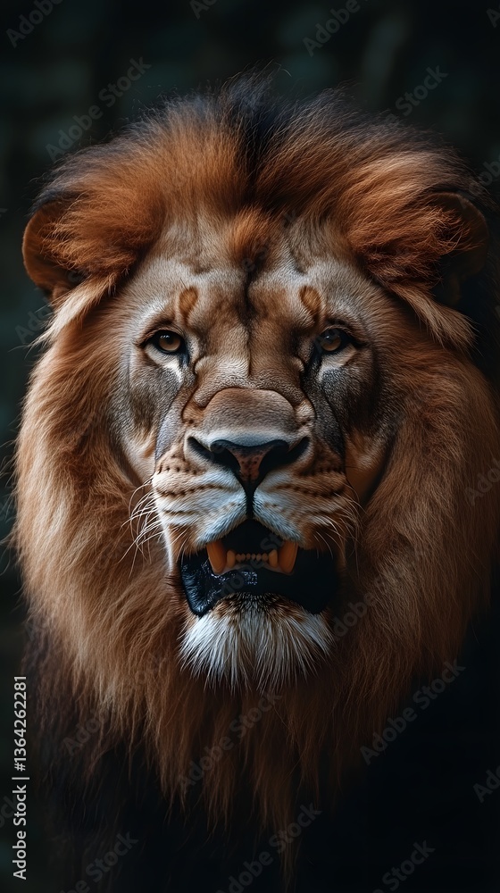 Fototapeta premium Majestic Lion Portrait in Dark Background
