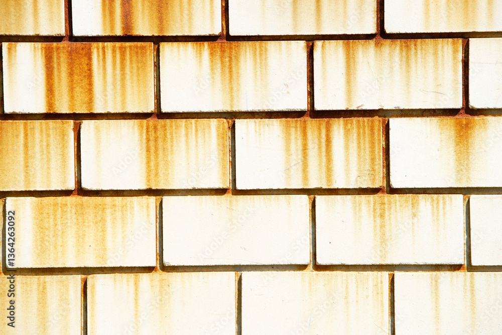 Weathered White Brick Wall with Rust Stains and Texture Detail Weathered White Brick Wall with Rust Stains and Texture Detail