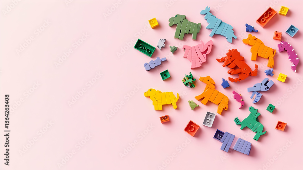 Colorful Animal Shaped Building Blocks On Pink Background Colorful Animal Shaped Building Blocks On Pink Background