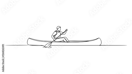 Canoeing Pose Line Art: Illustrate Water Adventure with Clean Line Drawings