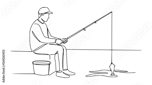 Fishing Pose Line Art: Capture Patience with Minimalist Lines