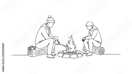 Campfire Starting Pose Line Art: Simplify Outdoor Survival with Minimalist Art