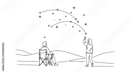 Stargazing Pose Line Art: Illustrate Nighttime Wonder with Clean Lines