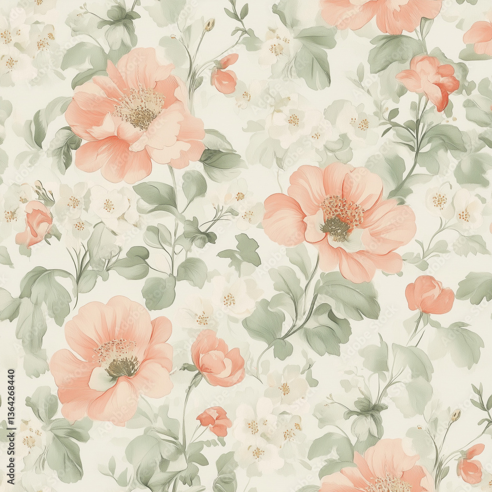 custom made wallpaper toronto digitala vintage floral pattern with soft pastel colors, featuring delicate pink and peach blossoms