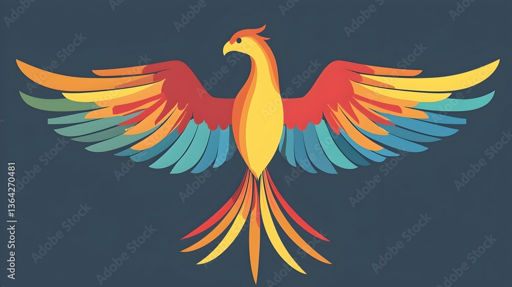 Obraz premium Colorful Phoenix Illustration with Vibrant Wings and Energetic Design