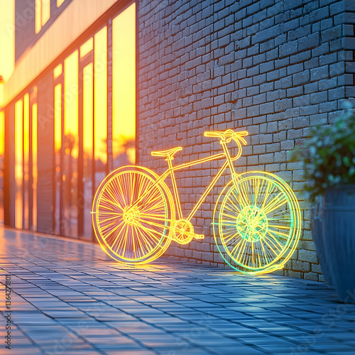 Wallpaper Mural Wireframe bicycle sunset city street, eco-friendly transport, urban background, website banner Torontodigital.ca