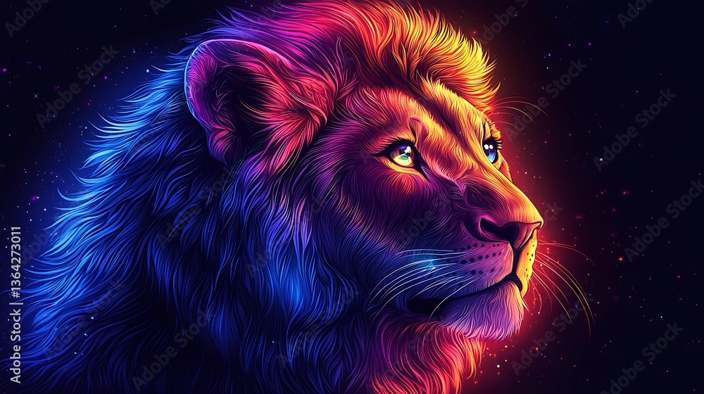 Naklejka premium Glowing lion illustration for digital art high resolution picture