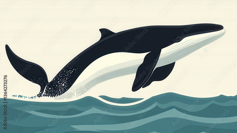 Obraz premium Whale Breaching Ocean with Wildlife, and Marine Animal.