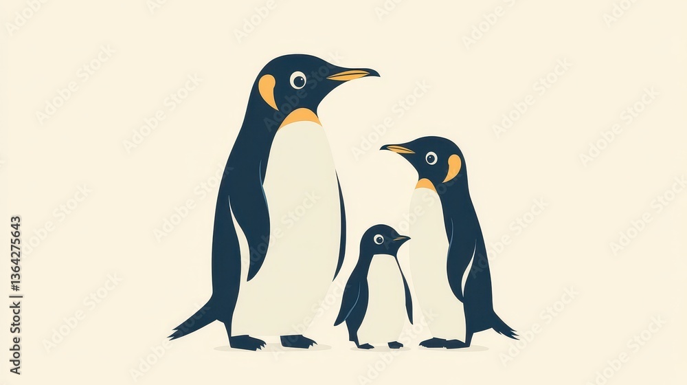 Obraz premium Cute Penguin Family with Antarctic Wildlife Illustration. (2)