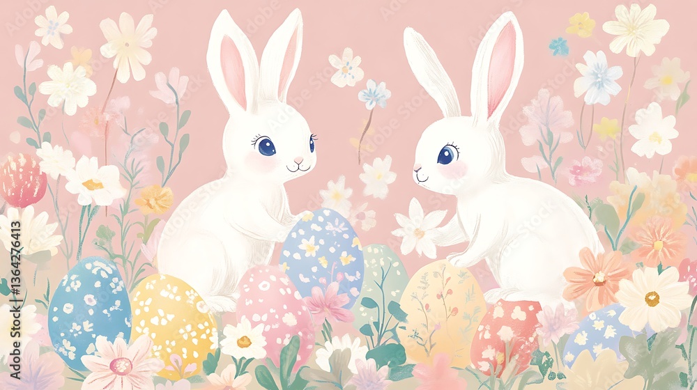 Easter bunnies with flowers, and eggs. (38) Easter bunnies with flowers, and eggs. (38)