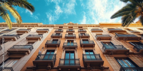 Wallpaper Mural Palm trees framing residential building in barcelona, spain Torontodigital.ca