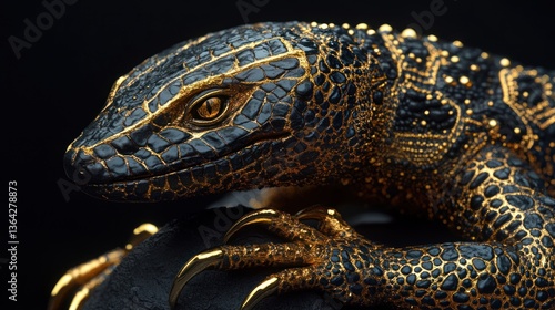 Golden Lizard on Dark Stone