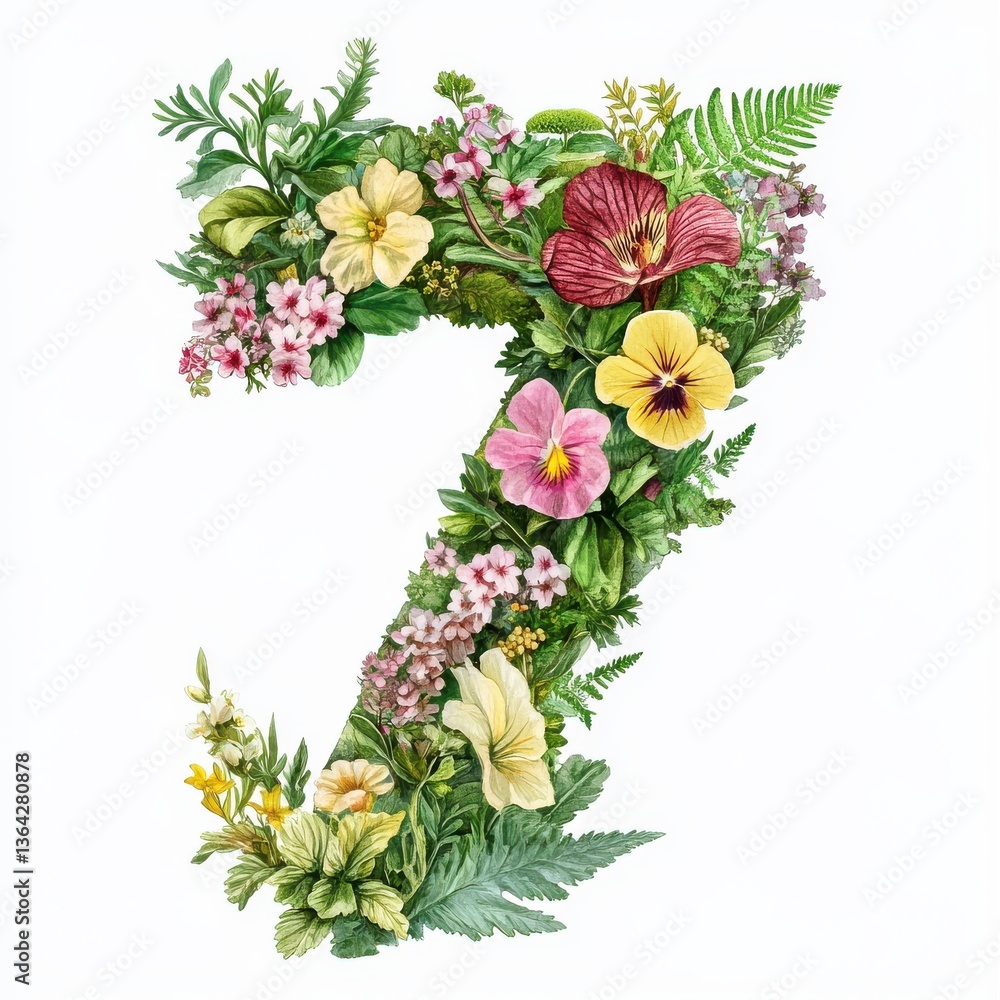 Obraz premium Botanical-themed number 7