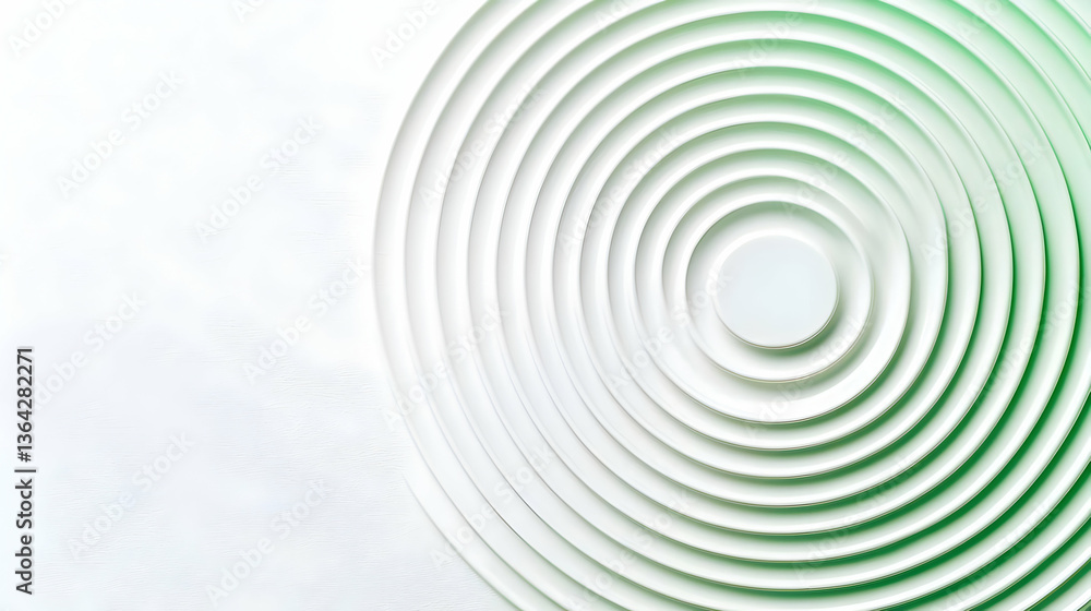 Fototapeta premium Abstract Concentric Circles Design With Green Gradient On White Background For Modern Minimalist Visuals