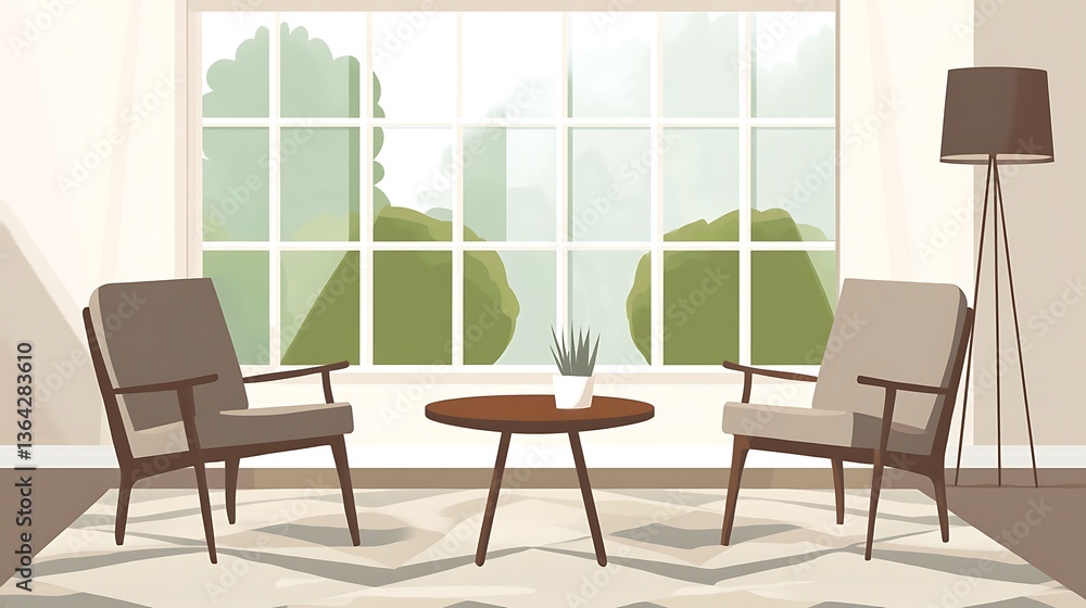 Obraz premium Cozy living room with large window.