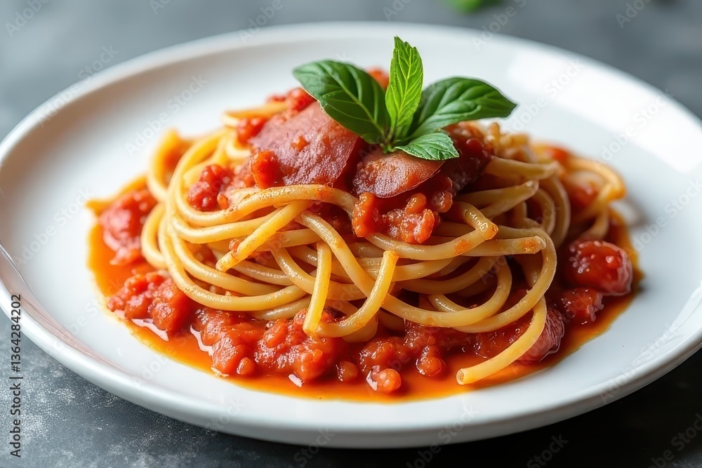 Pasta Dish featuring Tomato Sauce and Speck Pasta Dish featuring Tomato Sauce and Speck