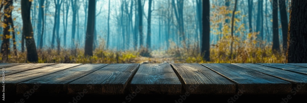 Wooden Table in Misty Forest Wooden Table in Misty Forest