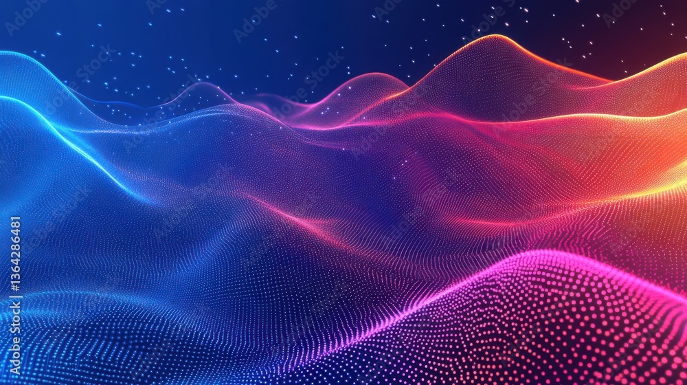 Fototapeta premium Abstract Colorful Wave Background Digital Particle Flow, Neon Gradient, Futuristic Design