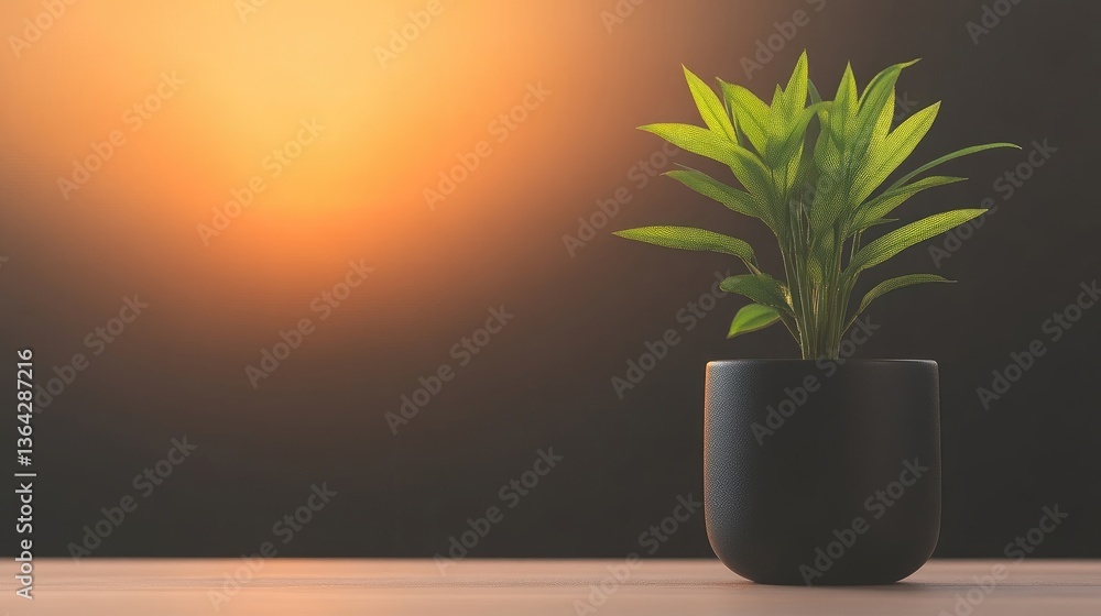Fototapeta premium Potted plant in muted sunset light