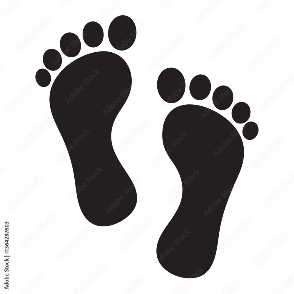footprint icon black vector silhouette, classic barefoot footprints left and right. footprint icon black vector silhouette, classic barefoot footprints left and right.
