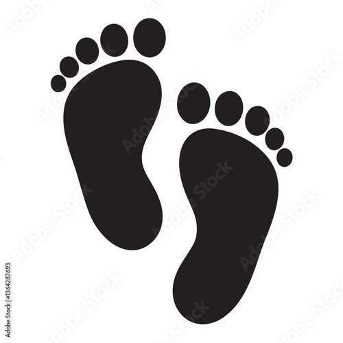 footprint icon black vector silhouette, classic barefoot footprints left and right.