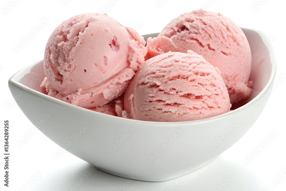 Delicious Strawberry Ice Cream Scoops in a White Bowl: Summer Treat Delicious Strawberry Ice Cream Scoops in a White Bowl: Summer Treat