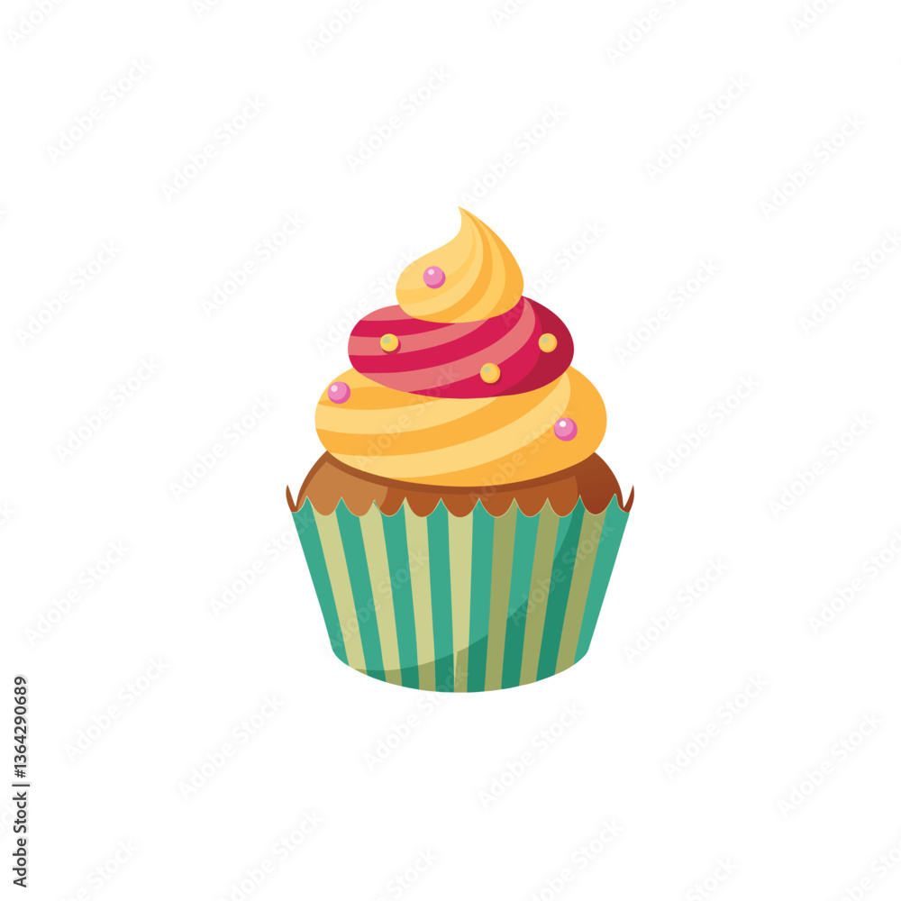 Set of delicious cupcakes with cream, cherry, and frosting, perfect for a birthday party or celebration, in a sweet pink and chocolate theme Set of delicious cupcakes with cream, cherry, and frosting, perfect for a birthday party or celebration, in a sweet pink and chocolate theme