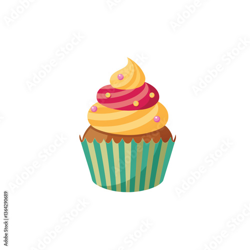 Set of delicious cupcakes with cream, cherry, and frosting, perfect for a birthday party or celebration, in a sweet pink and chocolate theme