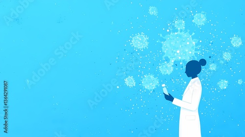 Scientist researching virus, Scientist studying virus sample. Medical research, healthcare, science concept.