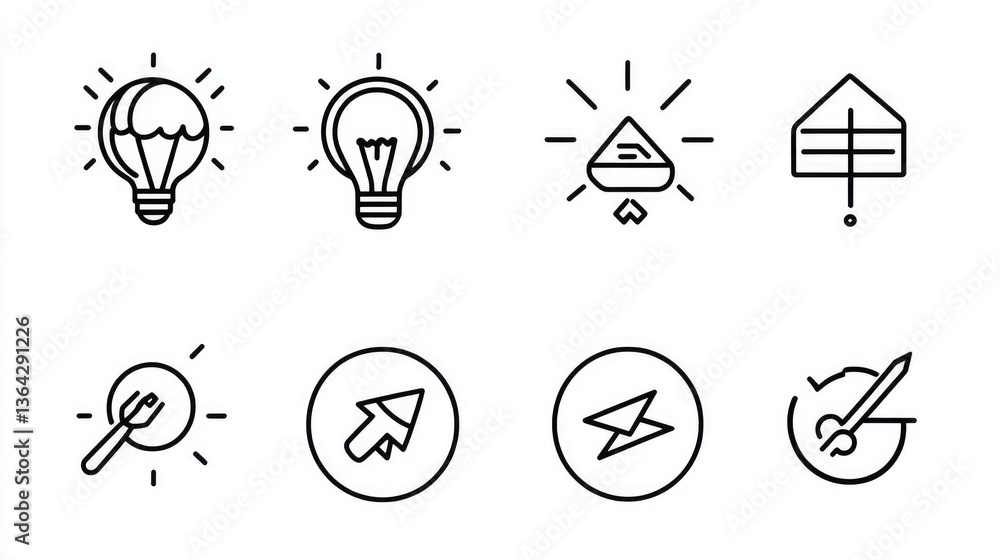 A set of line icons related to Insight. Dashboard, vision, lightbulb, mind, read, target, compass, and so on. Vector editable stroke A set of line icons related to Insight. Dashboard, vision, lightbulb, mind, read, target, compass, and so on. Vector editable stroke