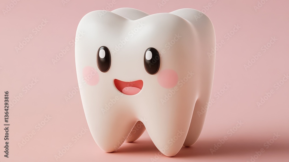 Happy Kawaii Molar Illustration in Soft Pastel Tones Happy Kawaii Molar Illustration in Soft Pastel Tones