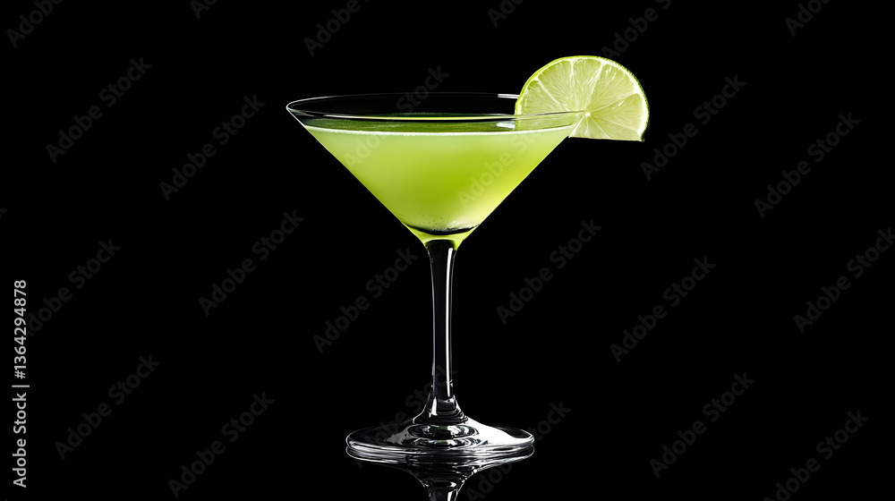 Elegant Green Martini With Lime Garnish On Black Background Elegant Green Martini With Lime Garnish On Black Background