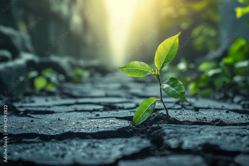 Trees growing on the crack of the road