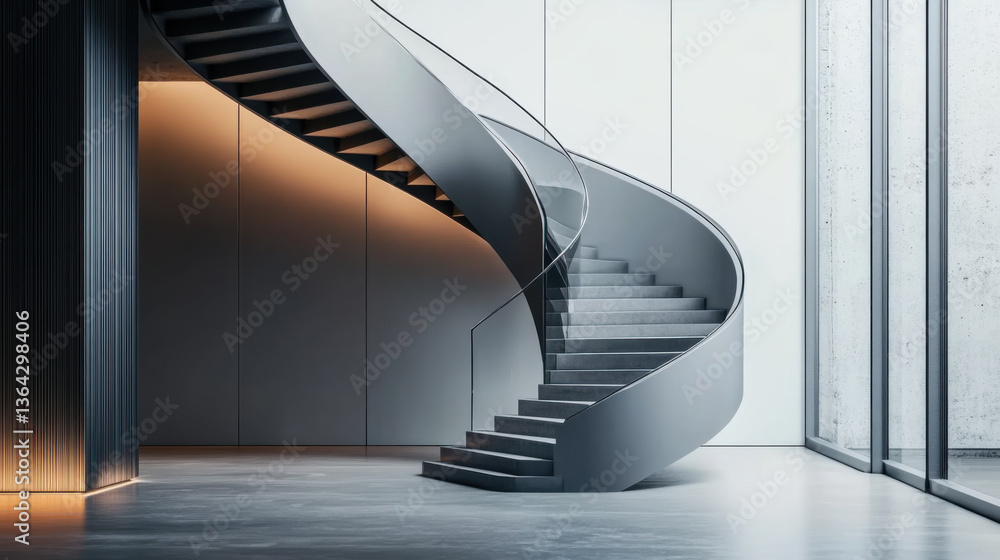 Modern spiral staircase minimalist style interior with sleek lines and soft lighting