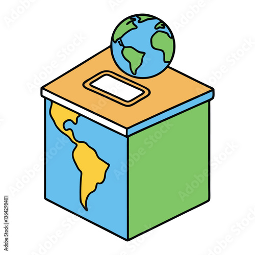 A world-donation-box symbolizing global giving, unity, and support—featuring a box with a globe, hearts, and hands, inspiring kindness and worldwide generosity.