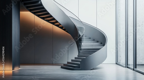 Obraz na płótnie Modern spiral staircase minimalist style interior with sleek lines and soft lighting w salonie