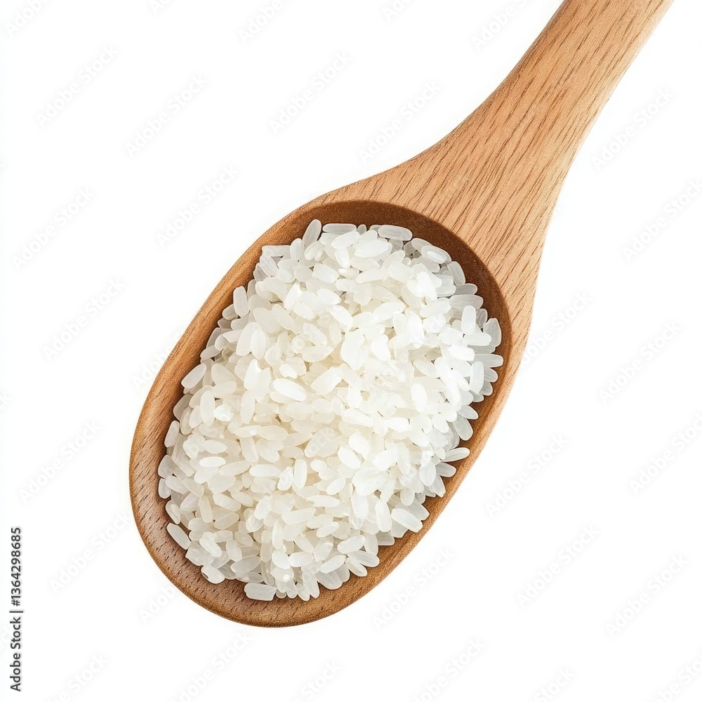 rice grain in wooden spoon isolated white rice grain in wooden spoon isolated white