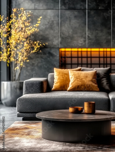 Obraz na płótnie Dark Tone Minimalist art deco loft interior design of modern living room w salonie