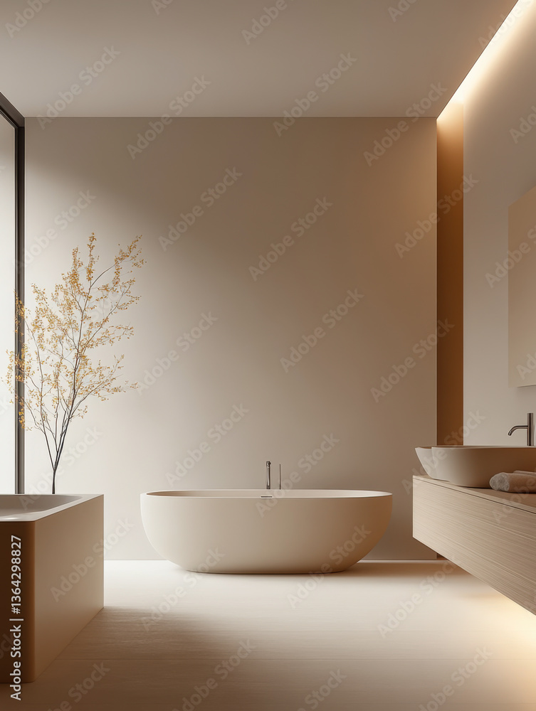 minimalist bathroom with bathtub a serene atmosphere.