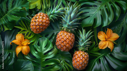 Obraz na płótnie fresh pineapple fruits on background w salonie