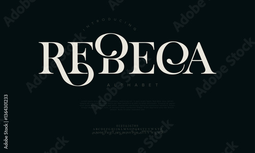 Rebeca Elegant Font Uppercase Lowercase And Number. Classic Lettering Minimal Fashion Designs. Typography modern serif fonts regular decorative vintage concept. vector illustration