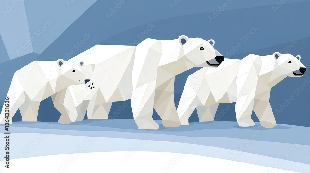 Fototapeta premium Polar Bear Family Arctic Low Poly Illustration.