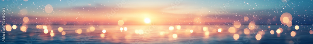 Obraz premium Serene sunset over ocean with shimmering bokeh effect 