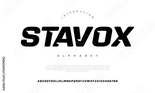 Stavox Modern Bold Font. Sans Serif Font. Regular Italic Uppercase Lowercase Typography urban style alphabet fonts for fashion, sport, technology, digital, movie, logo design, vector illustration