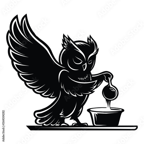 Mascot Chocolate Tempering Owl Silhouette, Vector, Icon, Logo, White Background.