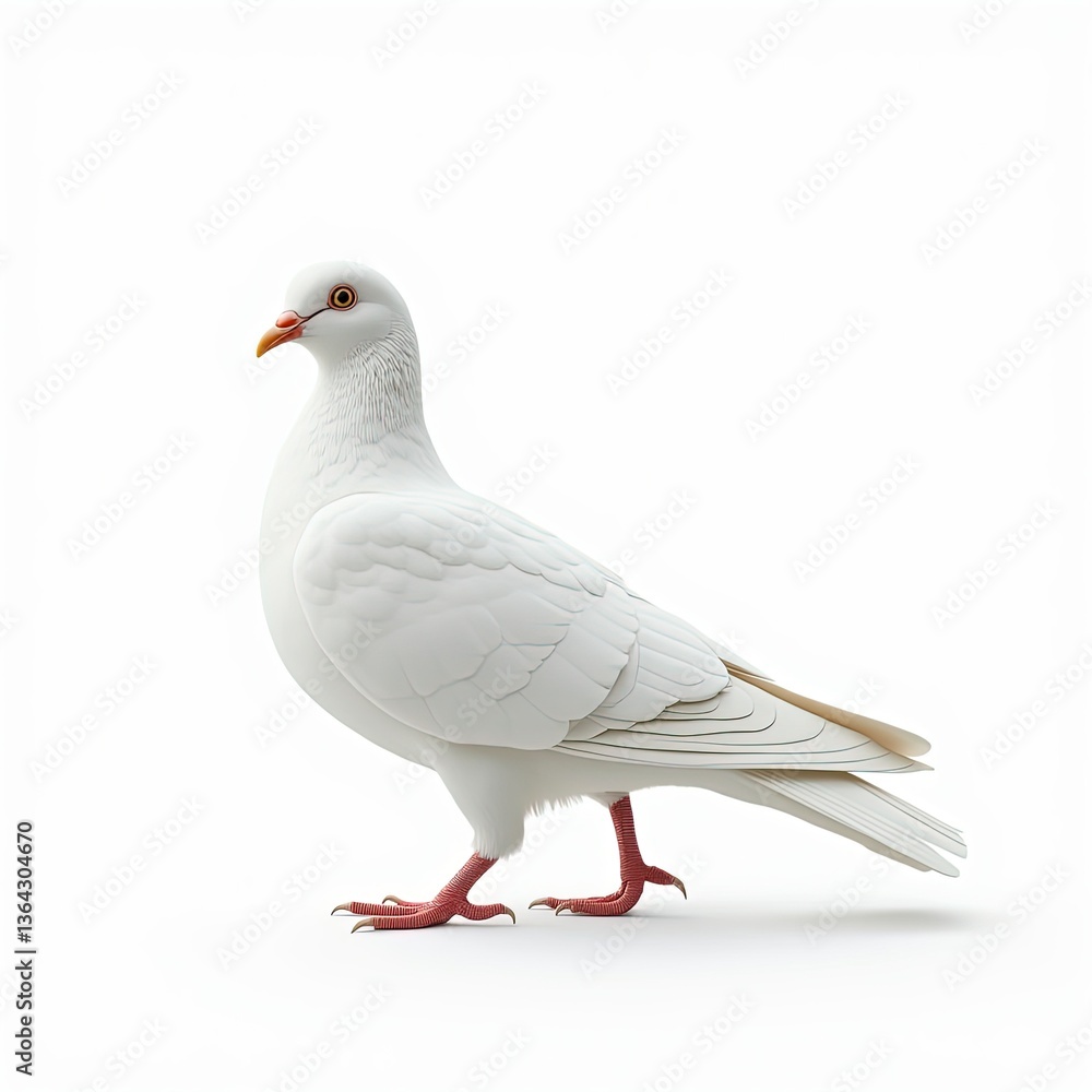 Naklejka premium A white standing pigeon or a dove stands on a white background