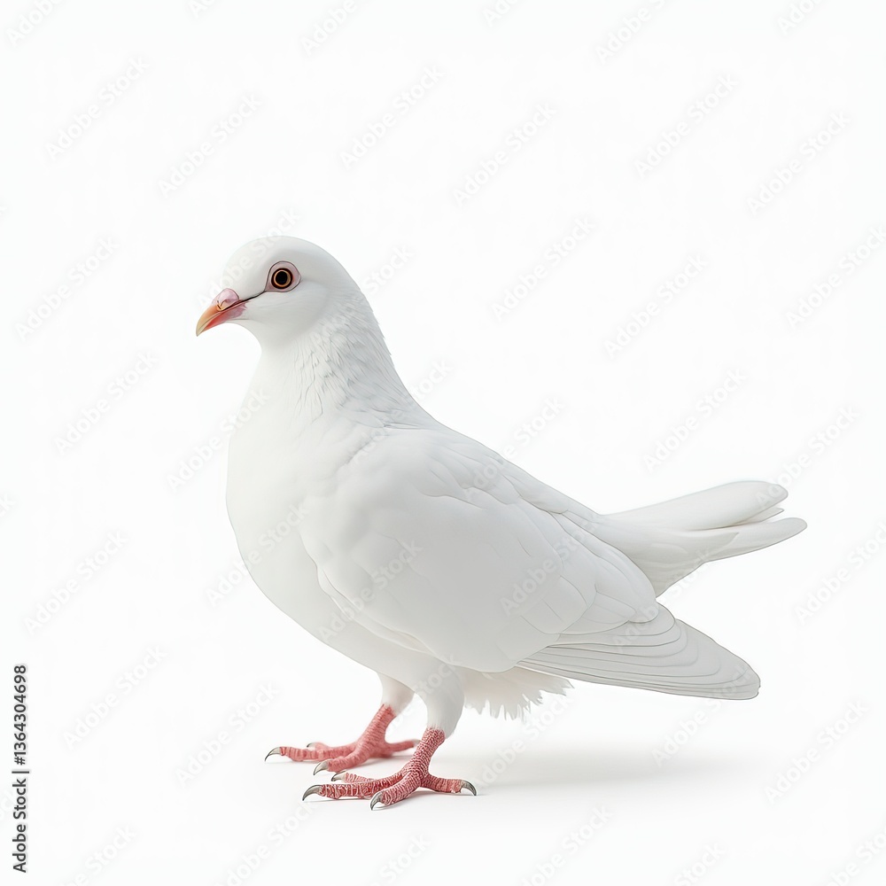 Obraz premium A white standing pigeon or a dove stands on a white background