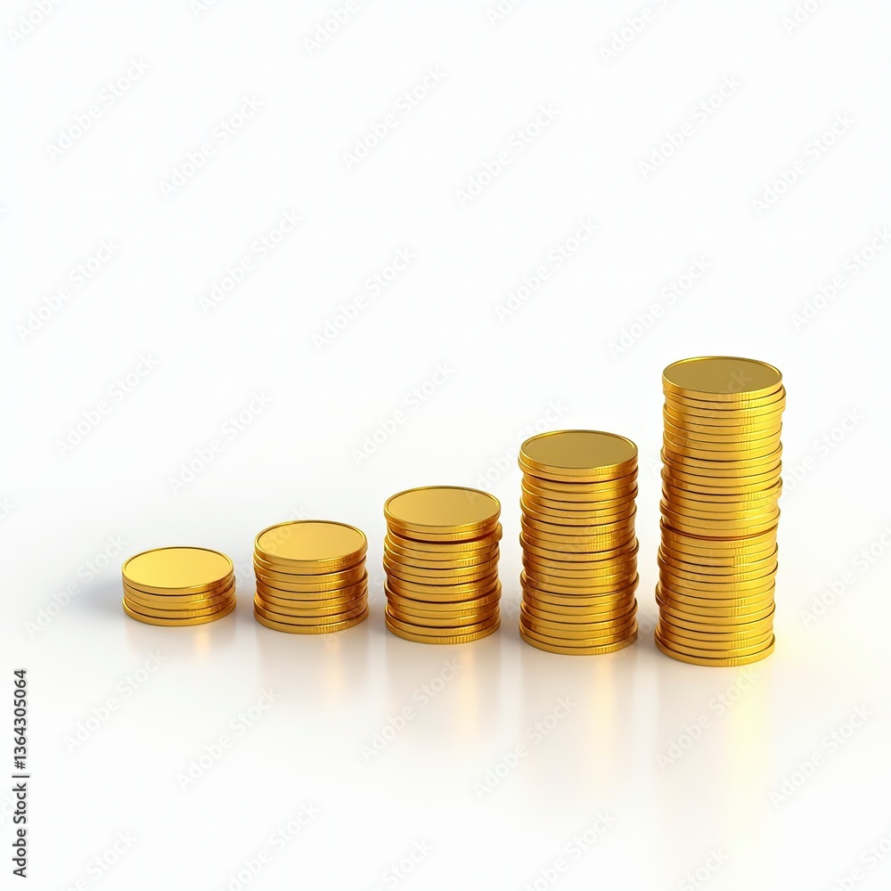 Tall stack of shiny gold coins with detailed engravings, symbol of wealth, investment, and prosperity isolated on white background Tall stack of shiny gold coins with detailed engravings, symbol of wealth, investment, and prosperity isolated on white background