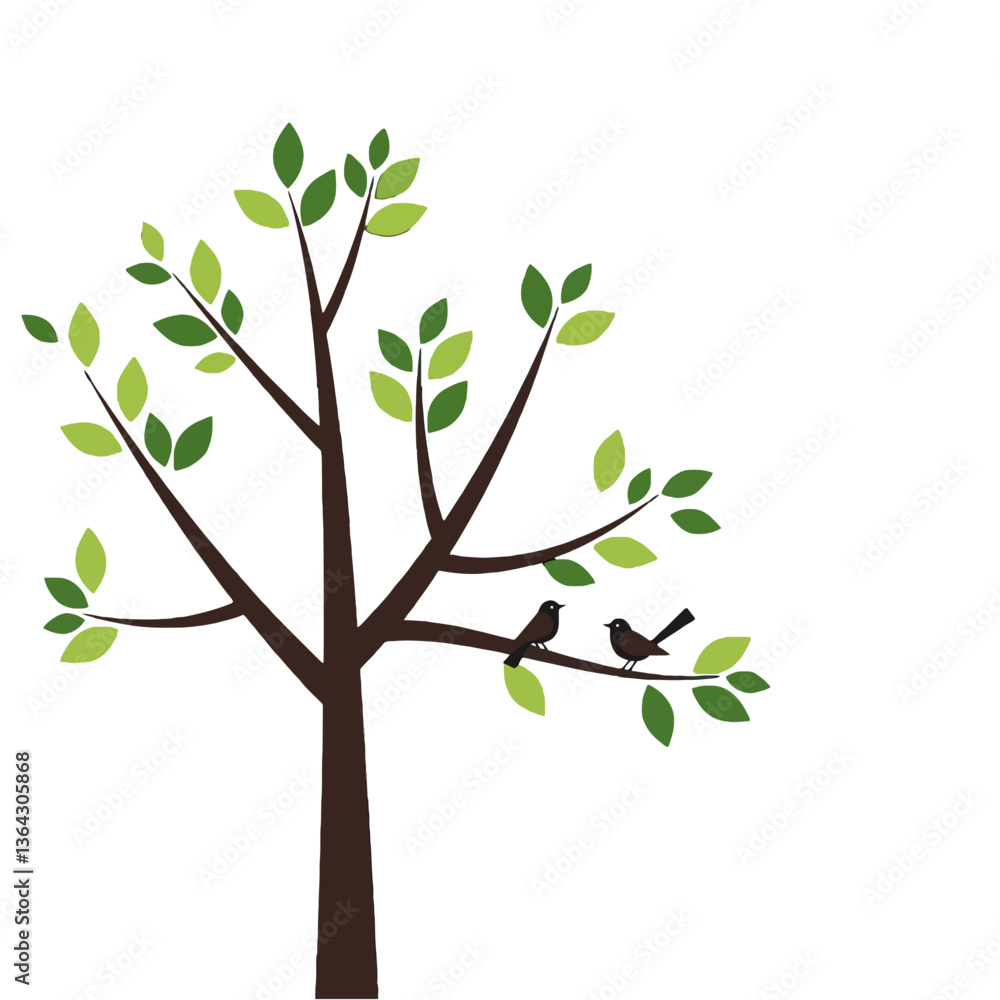 Obraz premium Tree with Birds on a Branch