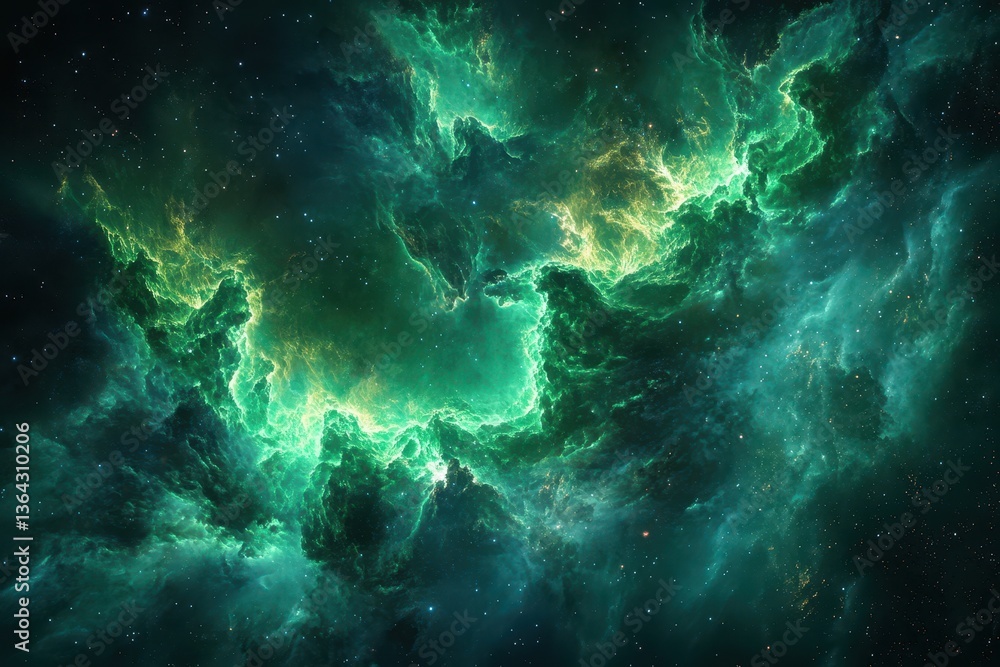 Green and gold nebula with stars in the background for cosmic artwork. Use this image for sci-fi, fantasy book covers, or galactic backgrounds. Green and gold nebula with stars in the background for cosmic artwork. Use this image for sci-fi, fantasy book covers, or galactic backgrounds.